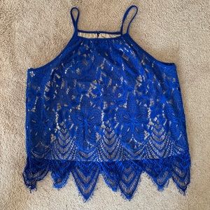 Royal Blue Lace Halter Crop Top XL